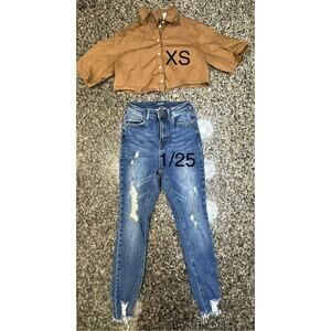 Distressed‎ Jeans Size 1 and Crop Top XS - Stylish Set